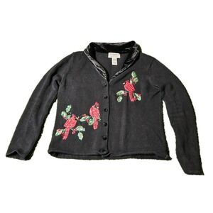 Tiara International‎ Sweater Womens Small Black Christmas Collection Cardinal